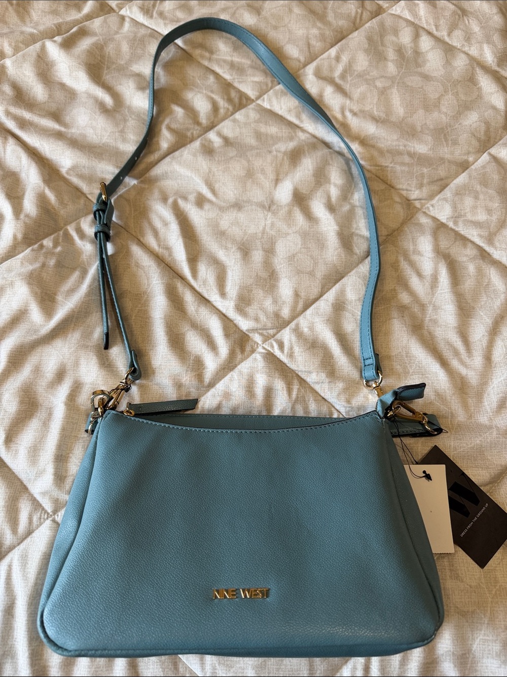 Nine West Blue-Teal Pebbled Leather Shoulder Bag
